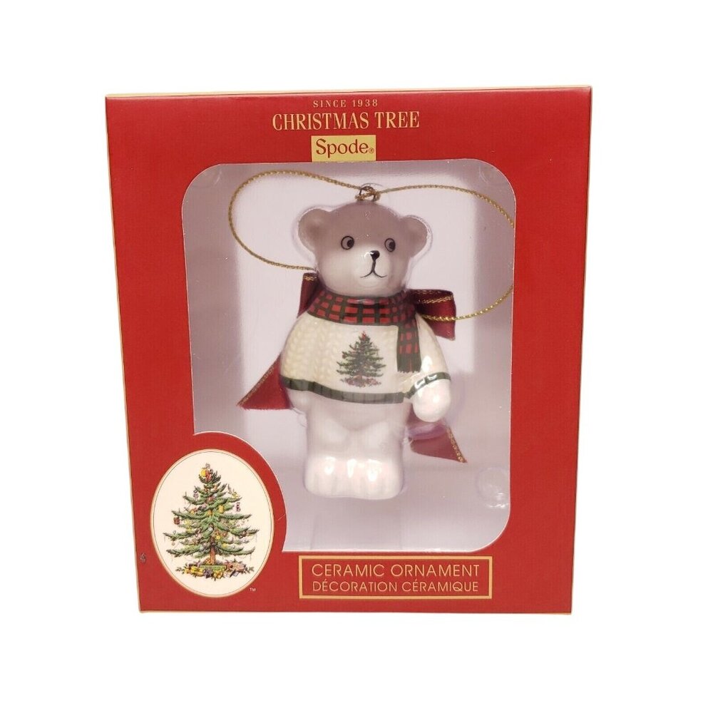 Spode Christmas Tree Ceramic Bear Ornament Christmas Sweater Gift New